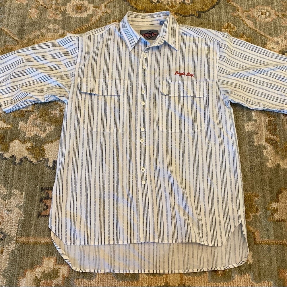 Bugle Boy Button Downā Short Sleeve Shirt Menās Size Medium Color Blue And White